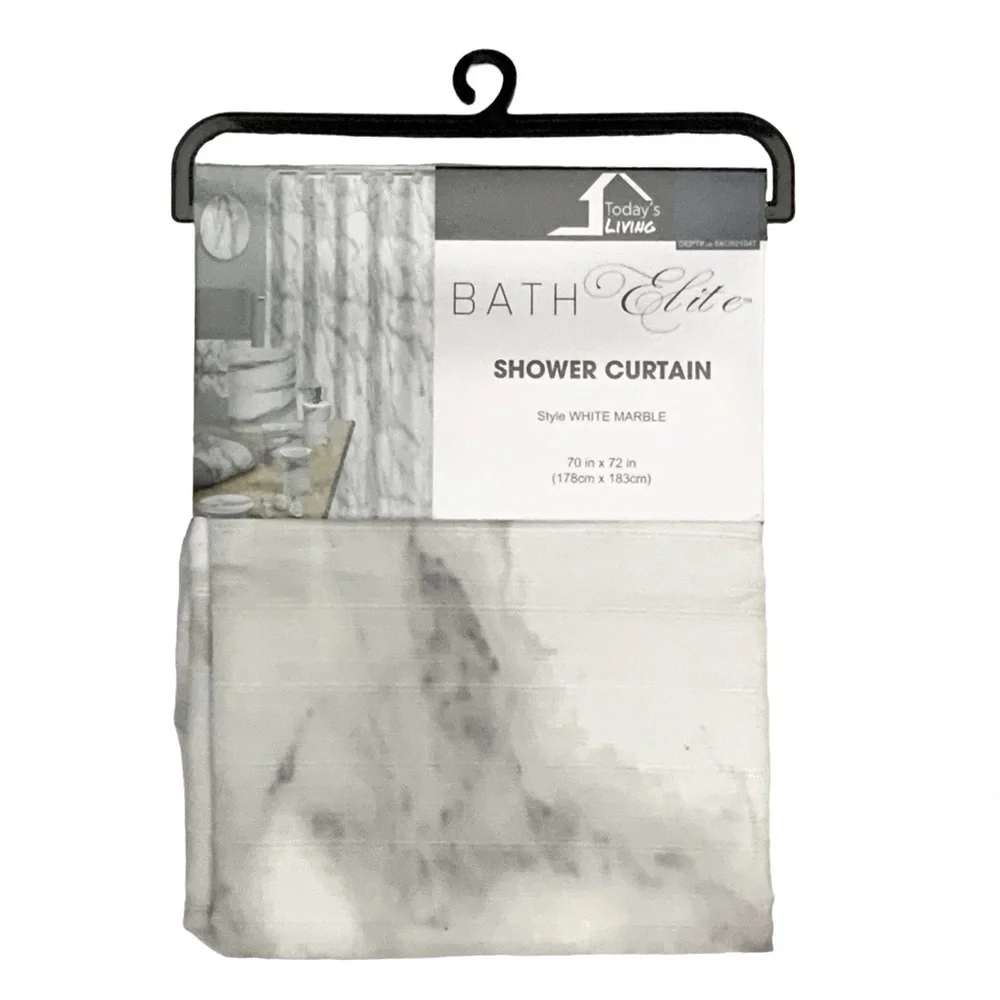 Today’s Living Marble Elite Bath Shower Curtain Easy Care Fabric White Gray